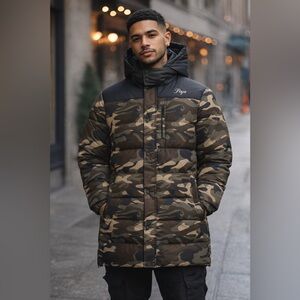 PRPS Men's Camouflage Long Puffer Jacket